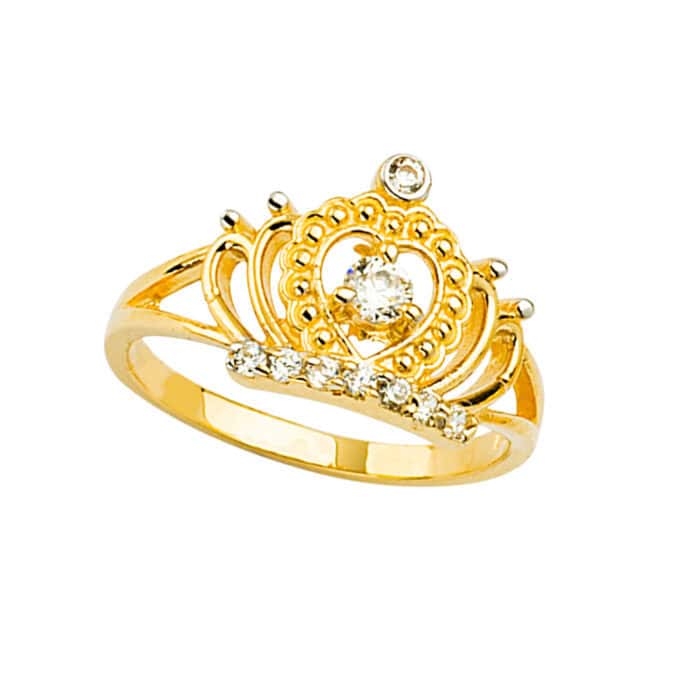 14K Yellow Gold Cubic Zirconia Crown Baby Ring - Image 2