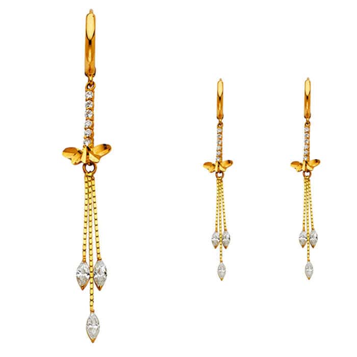 14K Yellow Gold Cubic Zirconia Hanging Huggies Earrings - Image 2