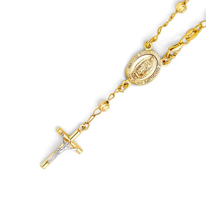 14K Yellow Gold 4mm Moon Ball Rosario Bracelet - 7.25" - Image 2