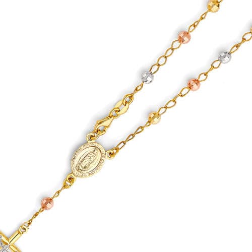 14K Tri Color Gold 4mm Disco Ball Rosario Bracelet