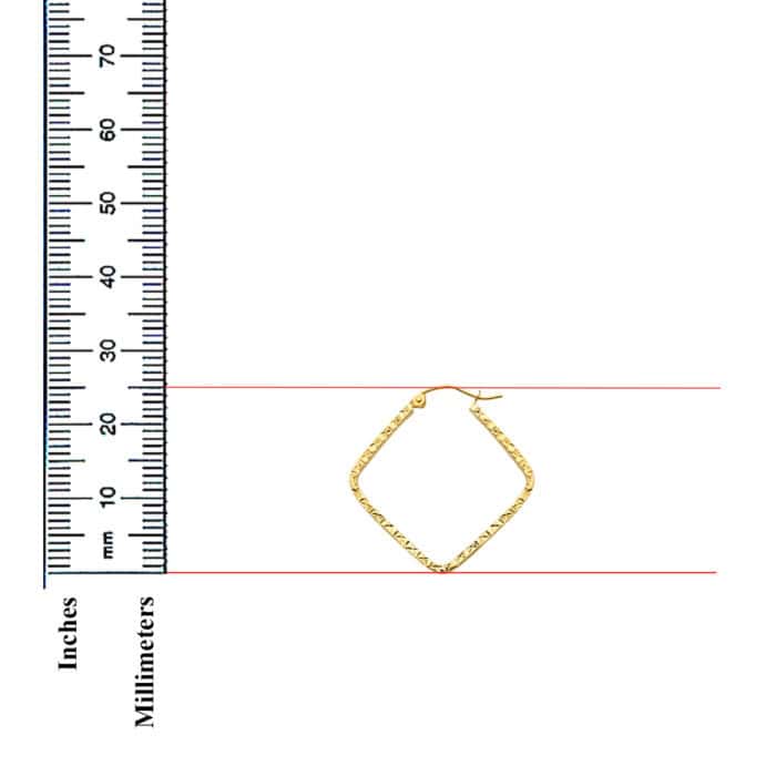 14K Yellow Gold 1.5mm Square Tube Diamond Cut Square Hoop Earrings - Image 2