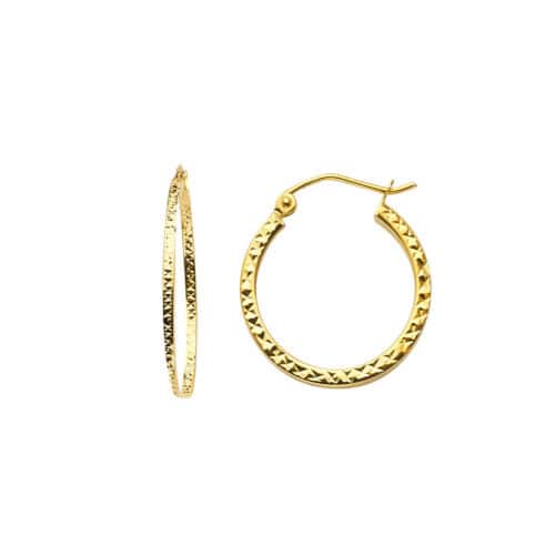 14K Yellow Gold Full Diamond Cut Hollow Square Tube Hoop Earrings