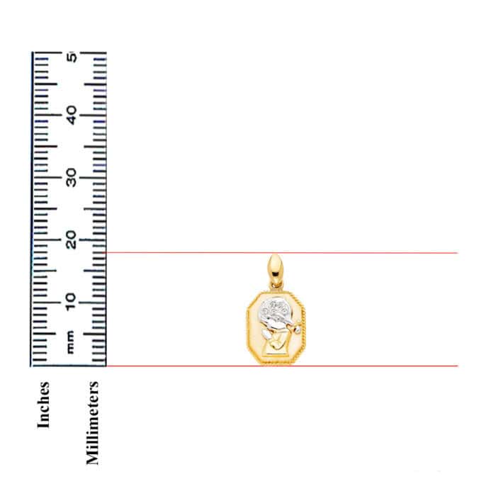 14K Two Tone Gold Cubic Zirconia Religious Praying Girl Pendant - Image 3