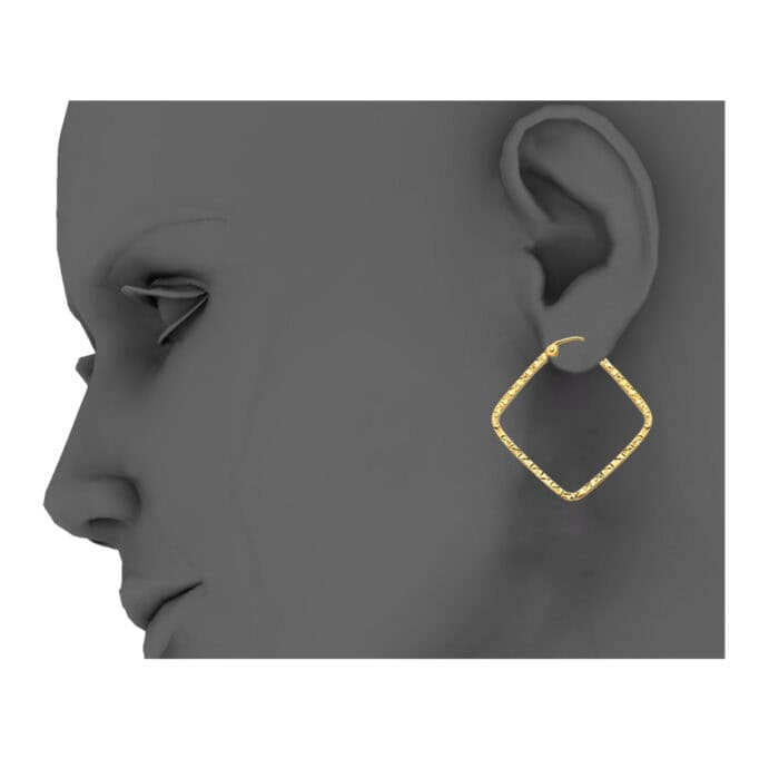 14K Yellow Gold 1.5mm Square Tube Diamond Cut Square Hoop Earrings - Image 3