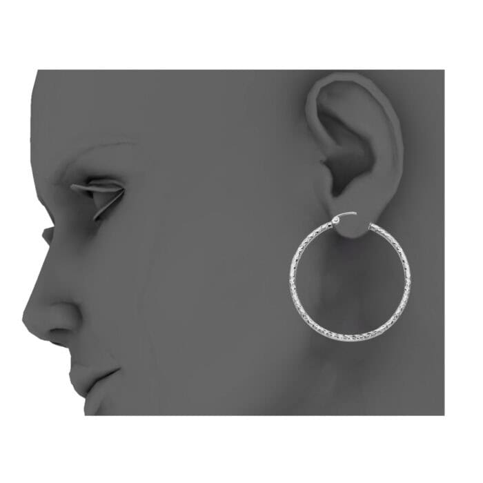 14K White Gold 1.5mm Hoop Earrings - Image 3