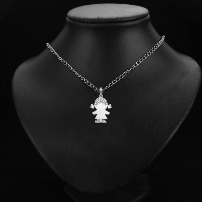 14K White Gold Cubic Zirconia Girl Pendant - Image 2
