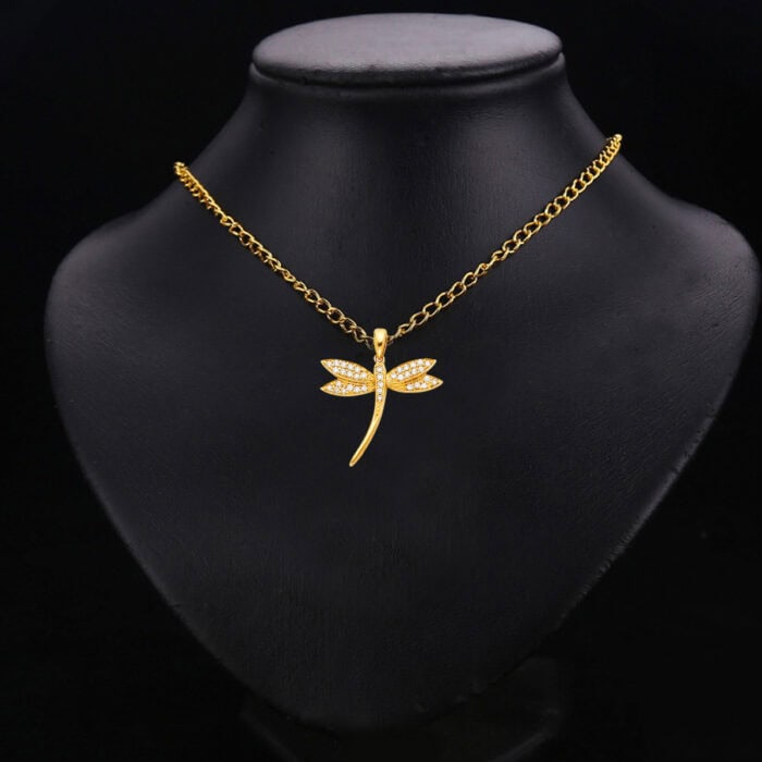 14K Yellow Gold Cubic Zirdconia Dragonfly Pendant - Image 2
