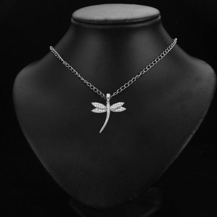 14K White Gold Cubic Zirconia Dragonfly Pendant - Image 2