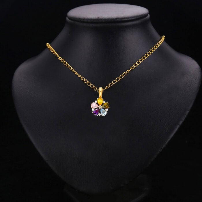 14K Yellow Gold Multi Cubic Zirconia Flower Pendant - Image 2
