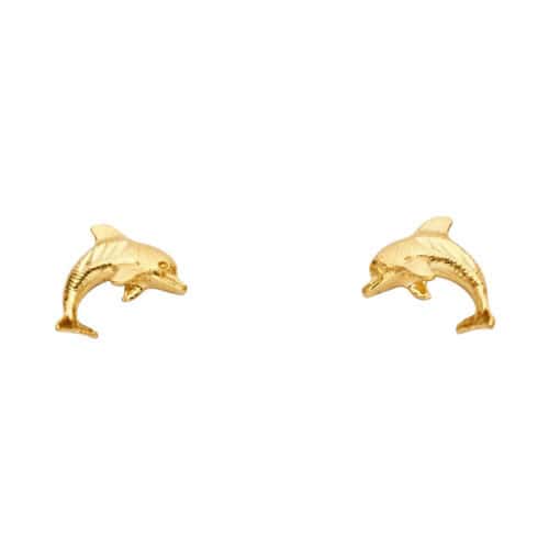 14K Yellow Gold Dolphin Post Earrings