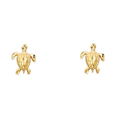 14K Yellow Gold Turtle Post Earrings