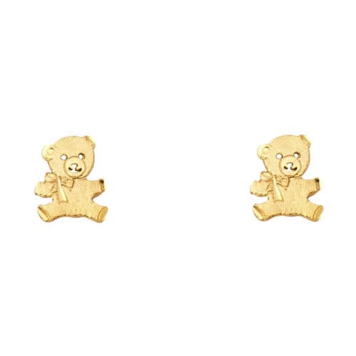 14K Yellow Gold Bear Post Earrings
