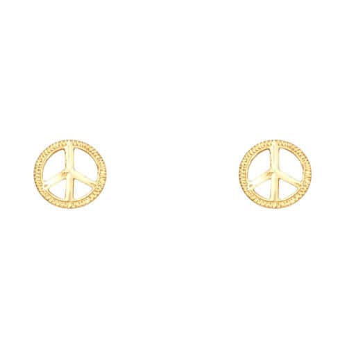 14K Yellow Gold Peace Symbol Post Earrings