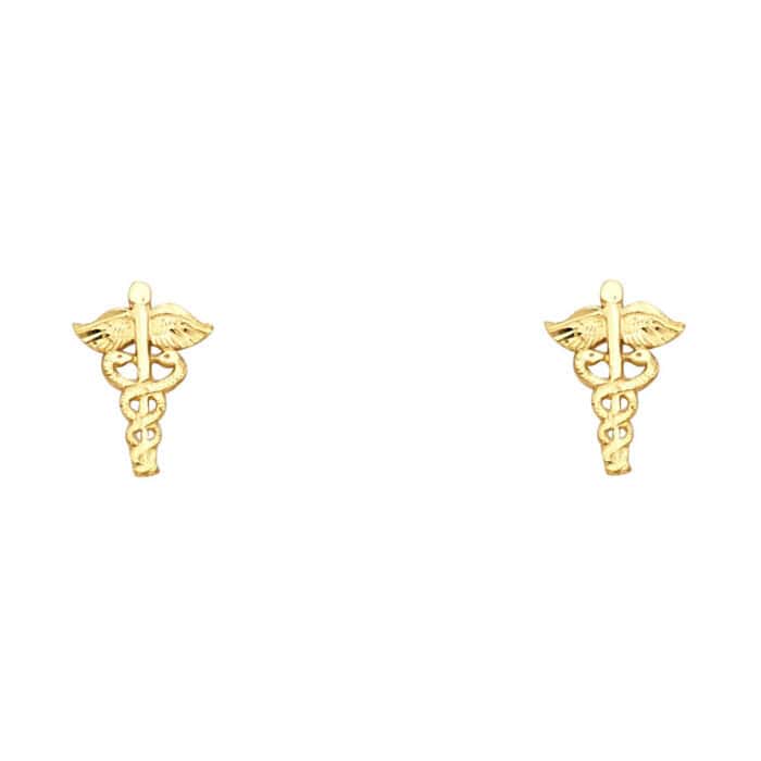 14K Yellow Gold Clinic Mark Post Earrings