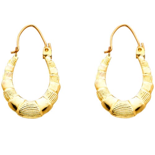 14K Yellow Gold Fancy Hollow Hoop Earrings