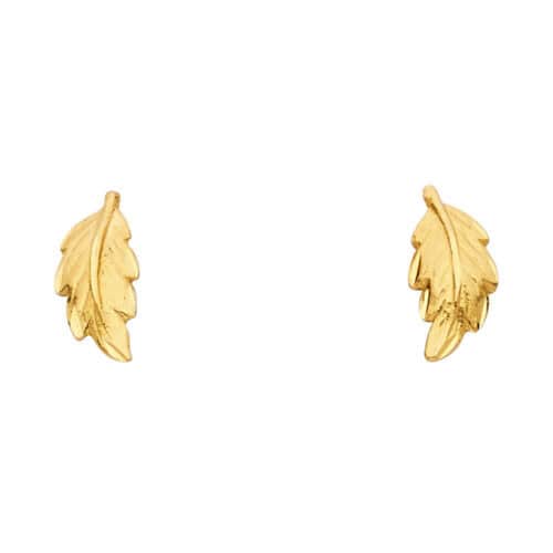 14K Yellow Gold Leaf Post Earrings