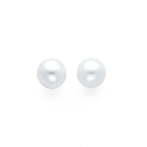 14K Yellow Gold 6mm Pearl with Cubic Zirconia Earrings