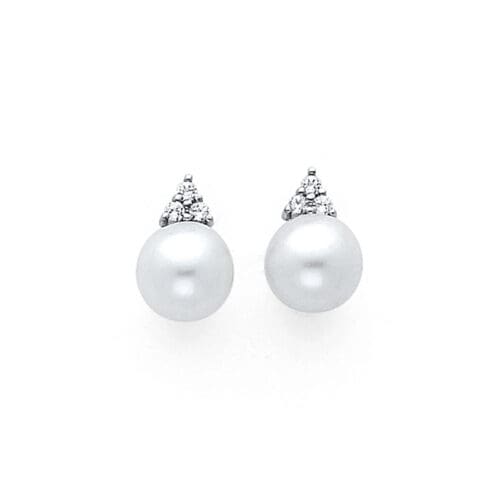 14K White Gold 8mm Pearl with Cubic Zirconia Pendant