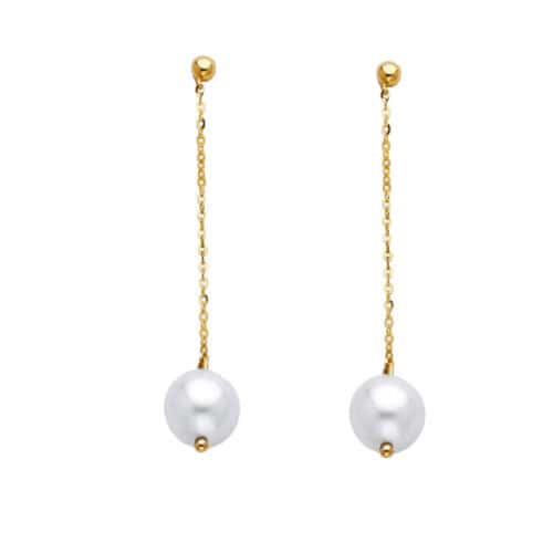 14K Yellow Gold Pearl Hanging Earrings