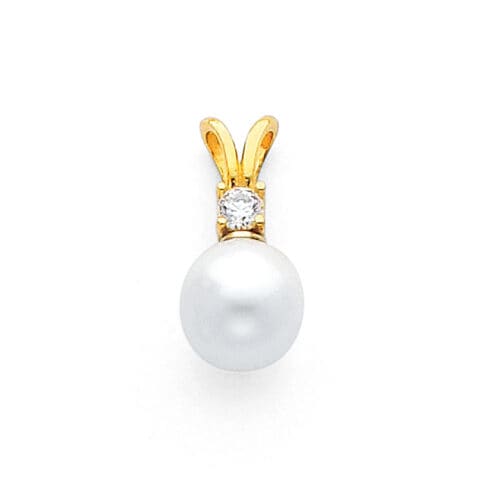 14K Yellow Gold 8mm Pearl with Cubic Zirconia Pendant