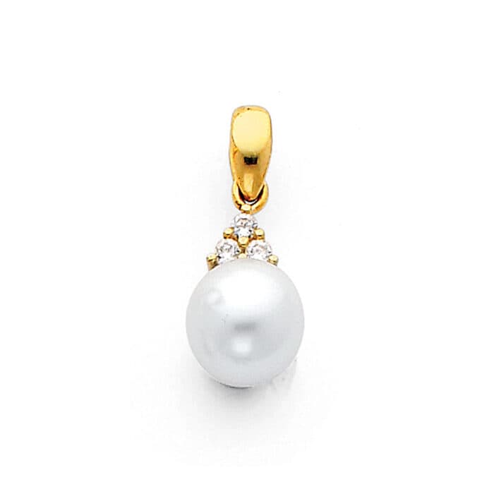 14K Yellow Gold 8mm Pearl with Cubic Zirconia Pendant