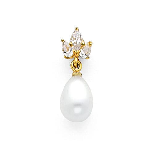 14K Yellow Gold 8mm Pearl with Cubic Zirconia Pendant