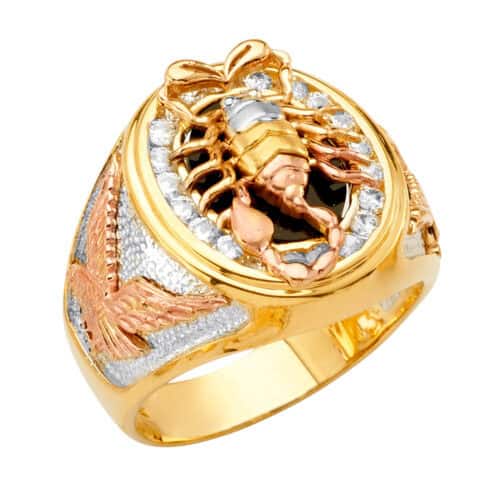 14K Tri Color Gold Scorpion Men's Cubic Zirconia Ring