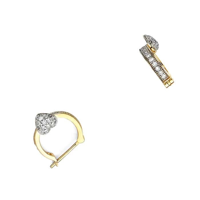 14K Yellow Gold 2mm Heart Cubic Zirconia Huggies Earrings - Image 3