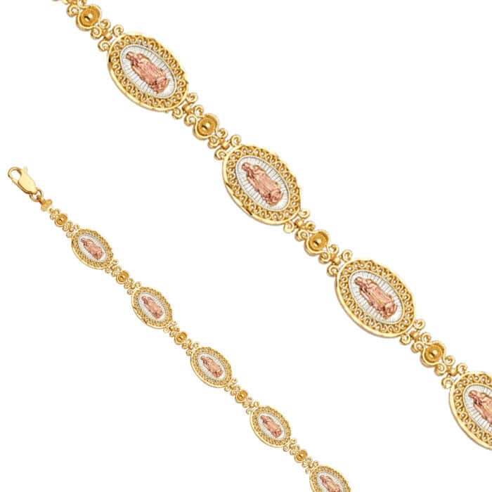 14K Tri Color Gold Guadalupe Bracelet - 7.5" - Image 2