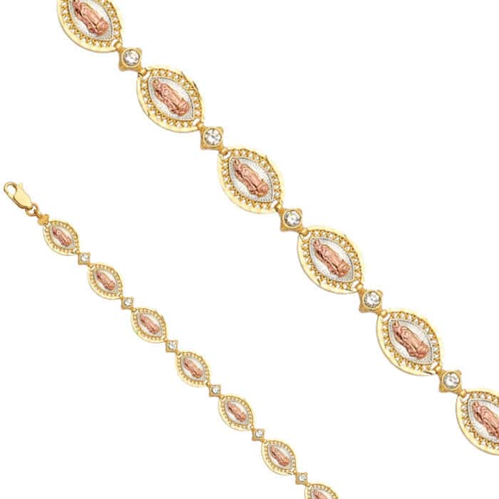 14K Tri Color Gold Guadalupe Bracelet - 7.5" - Image 2