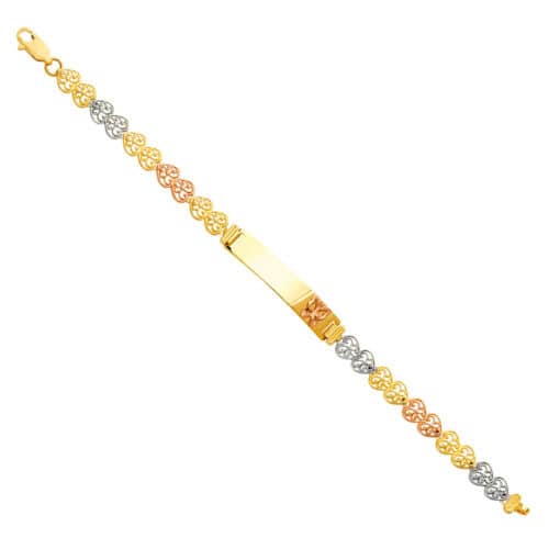 14K Tri Color Gold Heart Link Butterfly Baby ID Bracelet - 6"