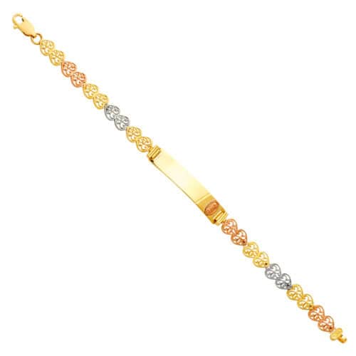 14K Tri Color Gold Heart Link Guadalupe Baby ID Bracelet - 6"