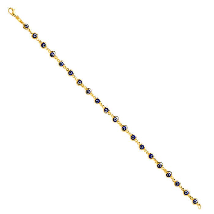 14K Yellow Gold Blue Evil Eye Bracelet - 7"