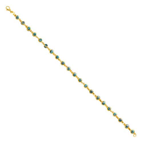 14K Yellow Gold SKY Blue Evil Eye Bracelet - 7"