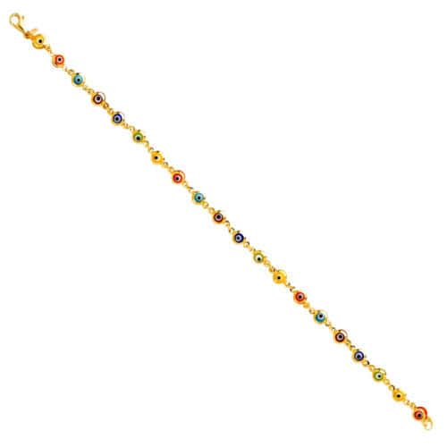 14K Yellow Gold Mixed Color Evil Eye Bracelet - 7"