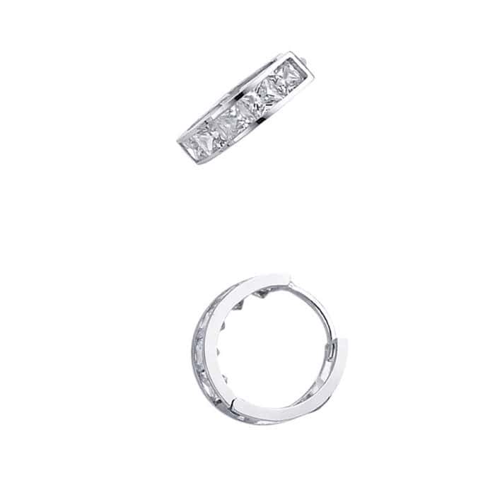 14K White Gold 4mm Cubic Zirconia Huggies Earrings - Image 3