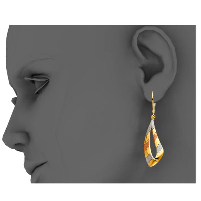 14K Tri Color Gold Hanging Earrings - Image 3