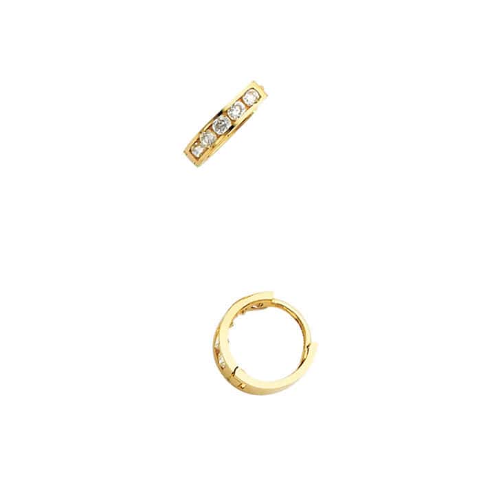 14K Yellow Gold 2mm Cubic Zirconia Huggies Earrings - Image 4