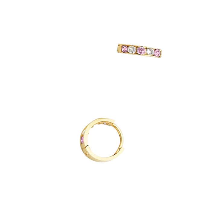 14K Yellow Gold 2mm Cubic Zirconia Huggies Earrings - Image 3