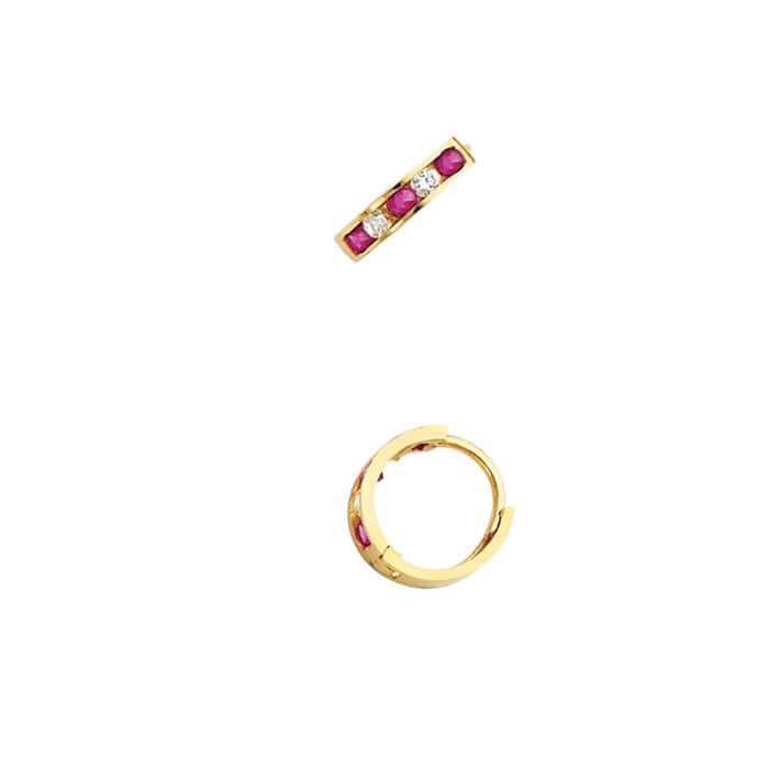 14K Yellow Gold 2mm Cubic Zirconia Huggies Earrings - Image 3