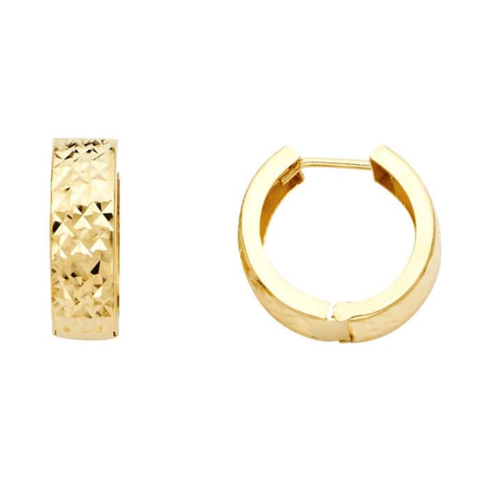 14K Yellow Gold Diamond Cut Stamp Huggies Earringsrings