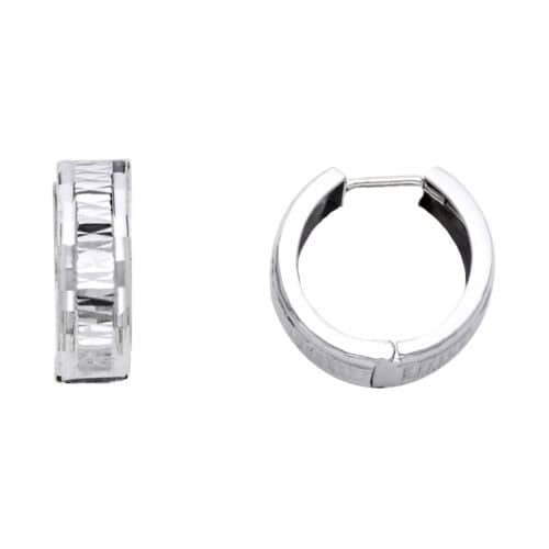 14K White Gold Diamond Cut Stamp Huggies Earringsrings