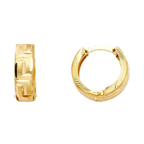14K Yellow Gold Diamond Cut Stamp Huggies Earringsrings