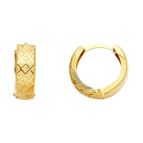14K Yellow Gold Diamond Cut Stamp Huggies Earringsrings