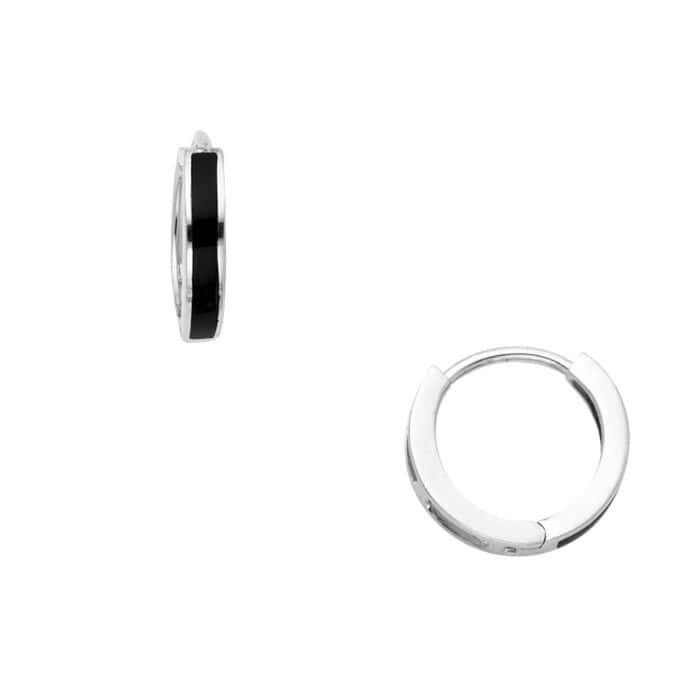14K White Gold Onyx Huggies Earringsrings - Image 2