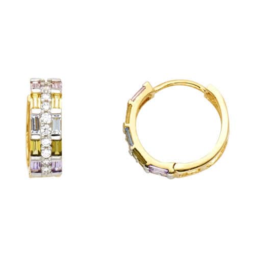 14K Yellow Gold Multi Color Cubic Zirconia Huggies Earrings