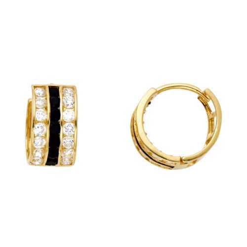 14K Yellow Gold Black & White Cubic Zirconia Huggies Earringsrings