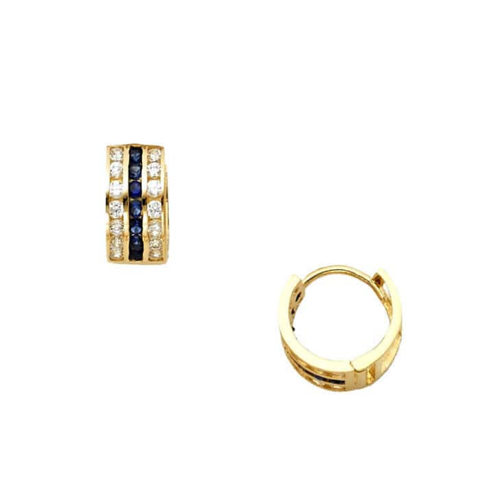 14K Yellow Gold Blue & White Cubic Zirconia Huggies Earrings - Image 2