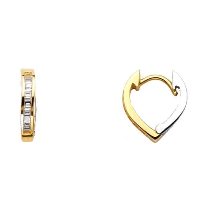 14K Two Tone Gold Cubic Zirconia Huggies Earringsrings