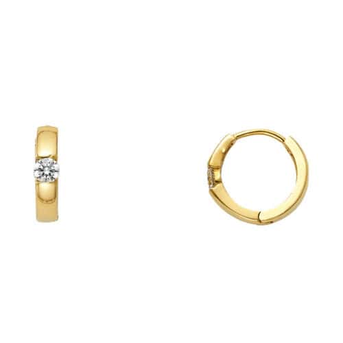 14K Yellow Gold Cuibc Zirconia Huggies Earringsrings